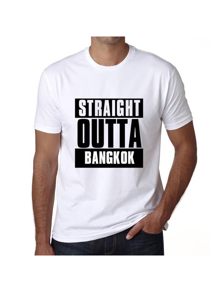 Blanc Straight Outta Bangkok, T-shirt til mænd, T-shirt Straight Outta, Gave til mænd for engroshandel på Faire2