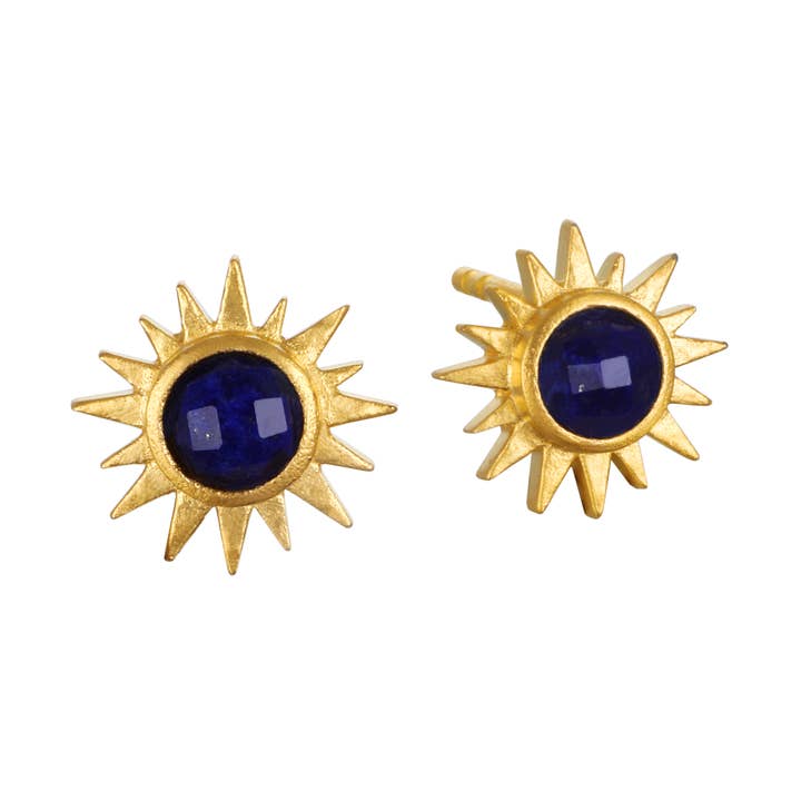 Lapis Sunburst Stud Earrings for wholesale by Satya Jewelry