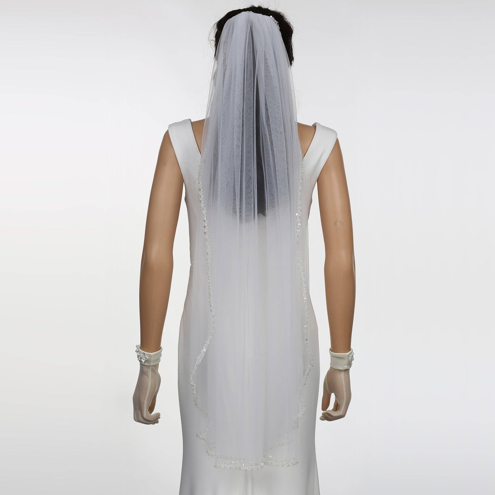 Farinosa Bridal - Venta al por mayor Velo - Mujer - Velo de novia nupcial FS6350 con borde de perlas hasta la punta de los dedos 99 cm4