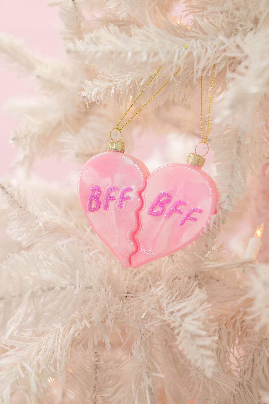 Rock Paper Scissors – wholesale Ornament set – BFF Heart Christmas Glass Ornament with Glitter 2 piece Set