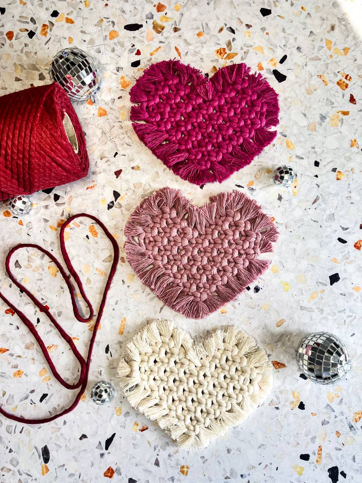 Macrame Heart Coaster Set - Handmade Valentine's Day Decor for wholesale by Why Knot