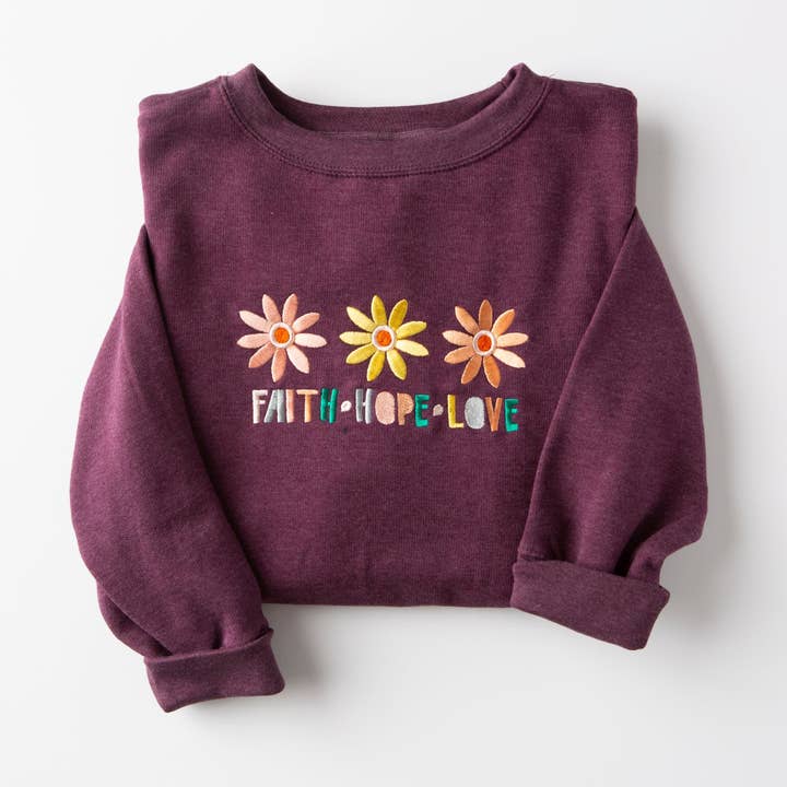 Love in Faith - Wholesale Sweatshirt - Women's - Embroidered Faith Hope Love Flowers Sweatshirt