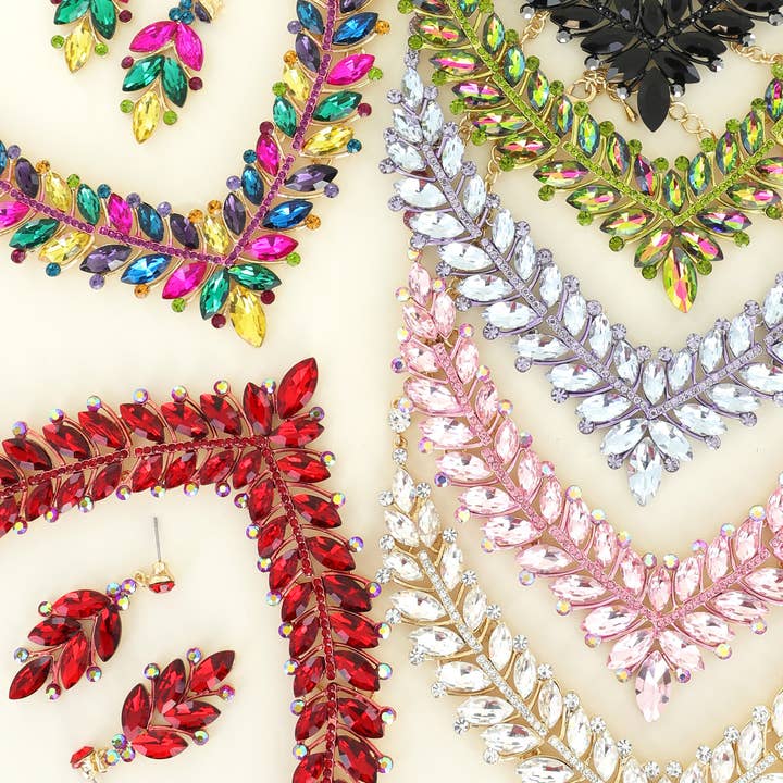 Crystal Marquise Cluster Bib Necklace Set for wholesale by SP Sophia Collection