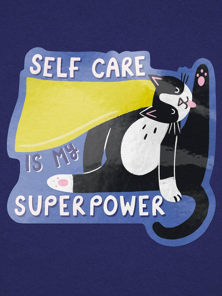 Self Care is My Superpower - Colourful Vinyl Sticker for wholesale by Nat Ellis Illustration