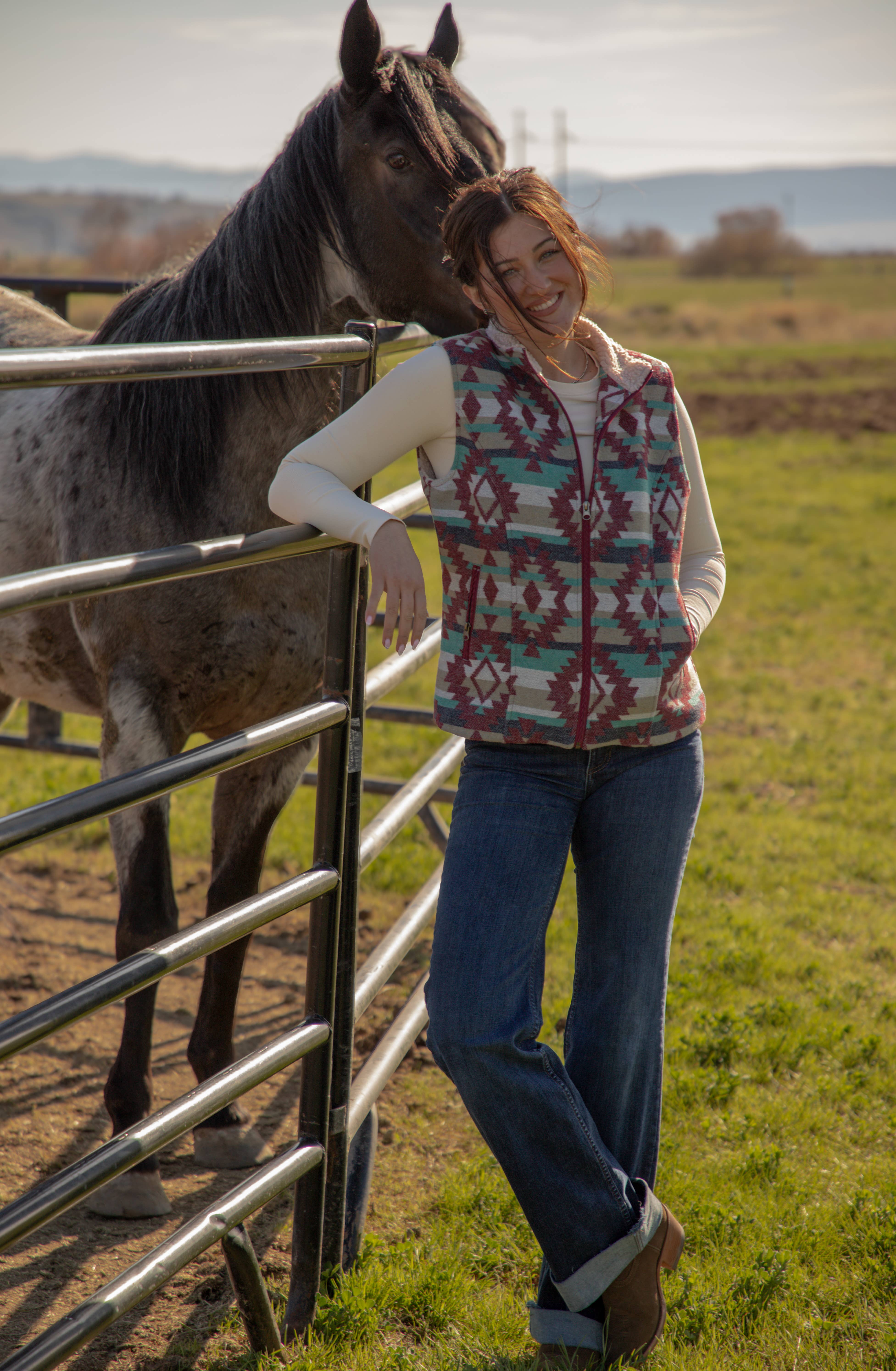 Multi Colored Ladies Aztec Vest with Sherpa Lining-L-25618 for wholesale on Faire1