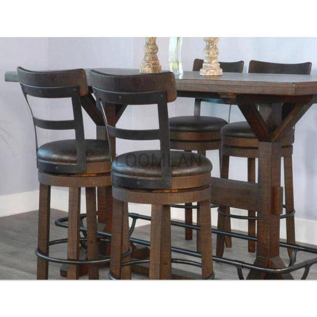 LOOMLAN – wholesale Pall – Mörk rustik stege ryggsvängbar barstol svart lädersäte 30"H1