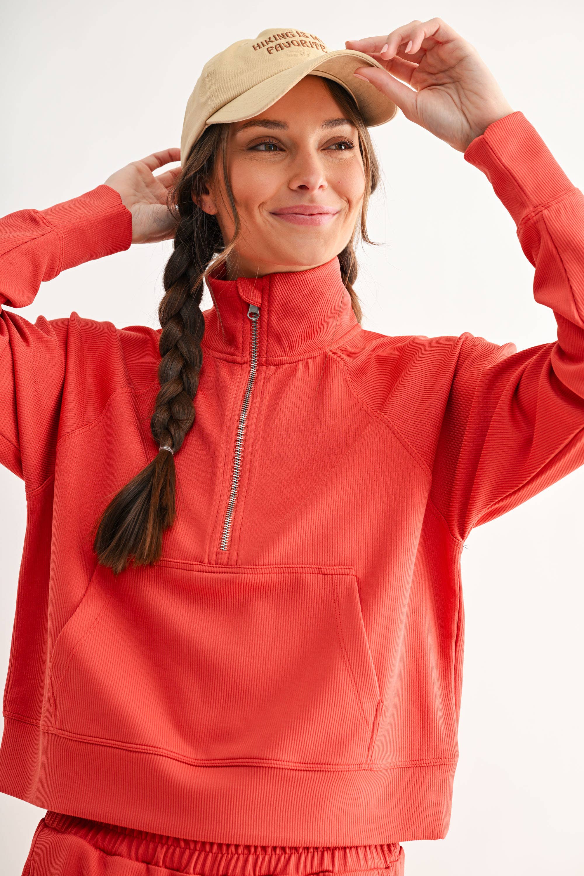 Mono B - Vente Sweat-shirt – femme - Pull à col zippé 1/4 en maille côtelée Luxe Sand Wash10