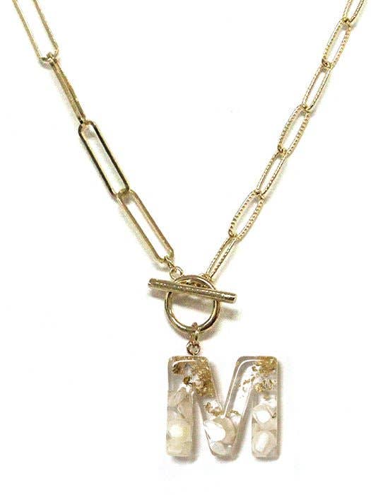 MiMi Wholesale - Wholesale Pendant/Charm Necklace - KN8165 Assorted 16 Piece Gold Acrylic Initial Toggle Chain Necklace Pack11