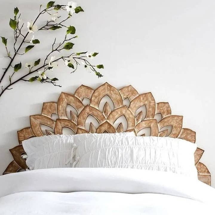California King Luxury White Wash Half Moon Bed Headboard Wood Panel for wholesale by Crafted Fashions