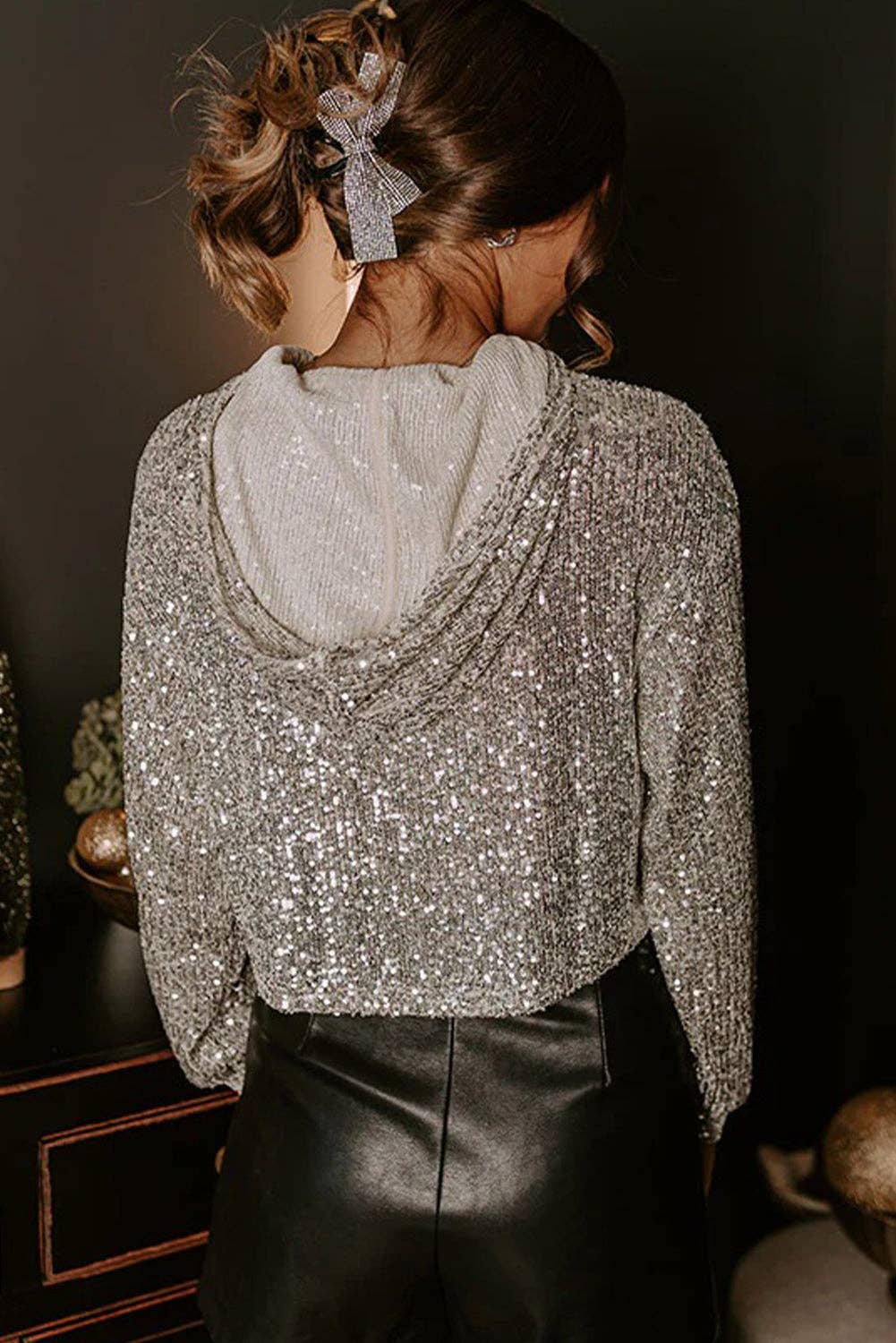 Jet Stream Sequin Hooded Long Sleeve Top for wholesale on Faire1