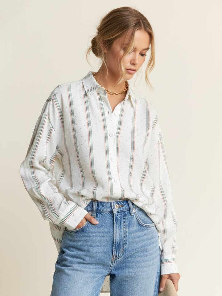 Oversized Striped Button-Down for wholesale by J.NNA