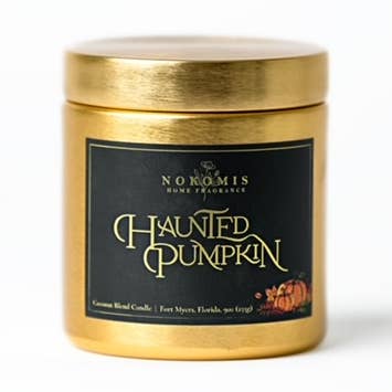 Bougie automnale à la citrouille hantée de 9 oz pour la vente par Nokomis Home Fragrance