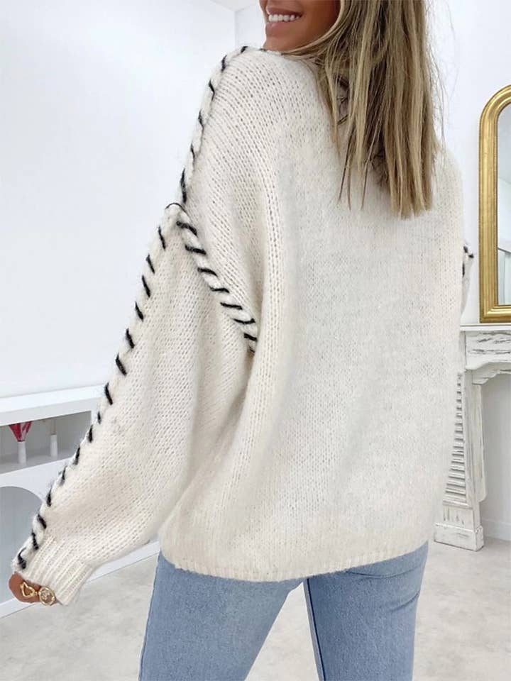 Lily Clothing - Wholesale Knit Sweater - Women's - Round neck stitch design loose pullover sweater5