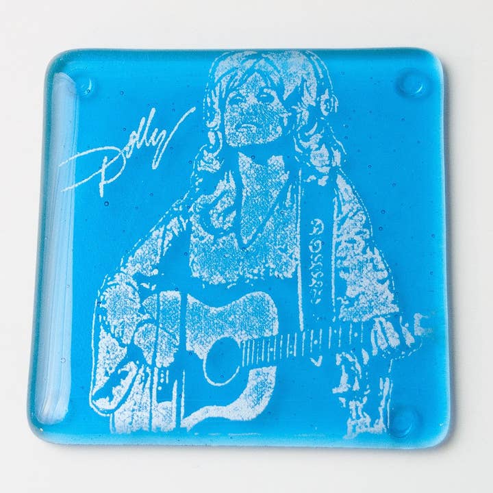 Dolly Parton Fused Glass 4" Single Coaster for wholesale by Kiku Handmade | Contemporary Fused Glass Home Goods