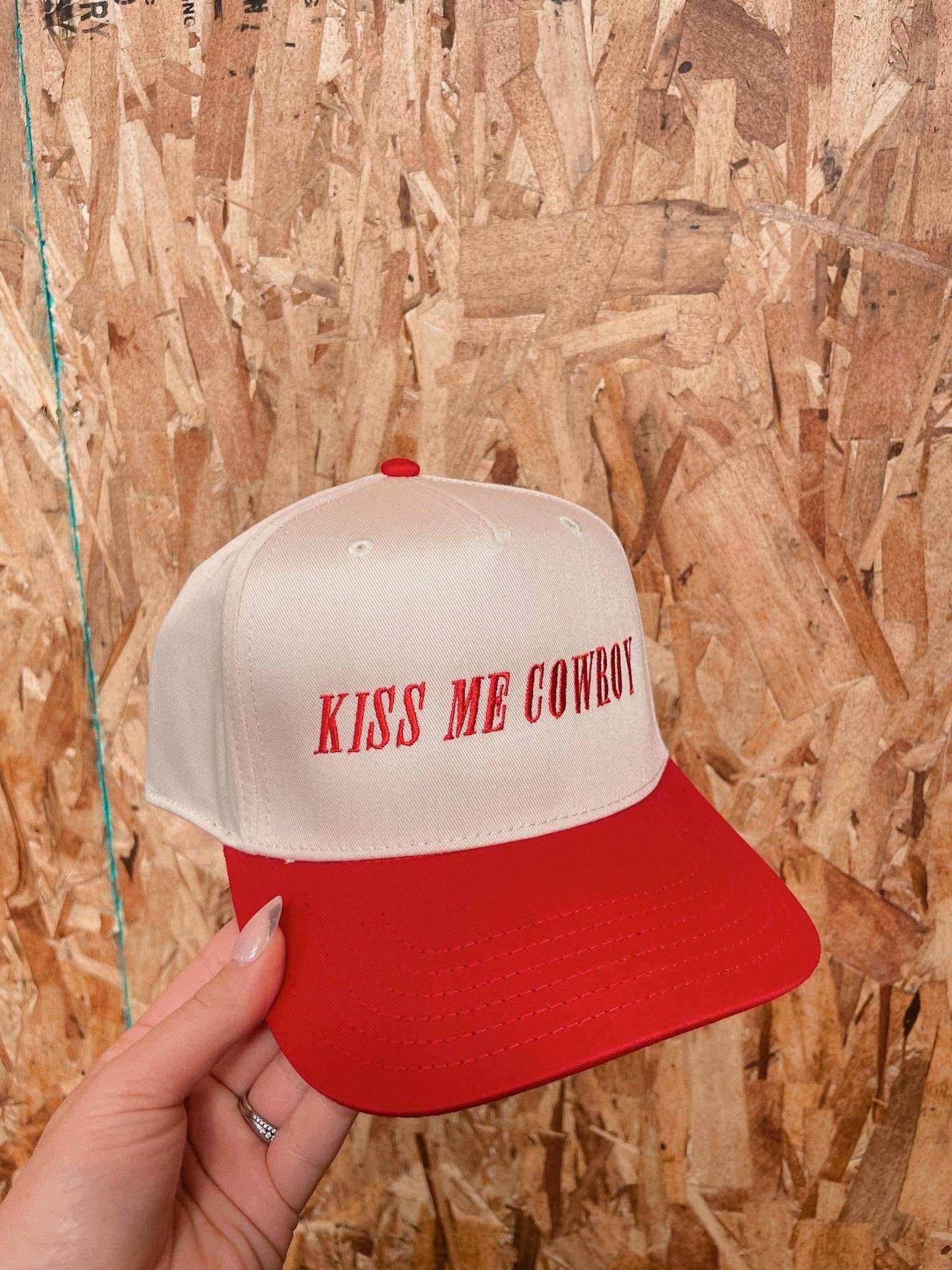 Happy Hour - Wholesale Trucker Hat - Women's - Kiss Me Cowboy Trucker Hat - Red Embroidery Hat3