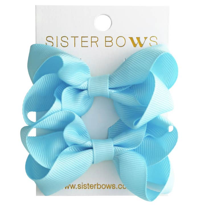 Little Sister Bow Hair Clips - Sky Blue (Pair) for wholesale by SISTER BOWS