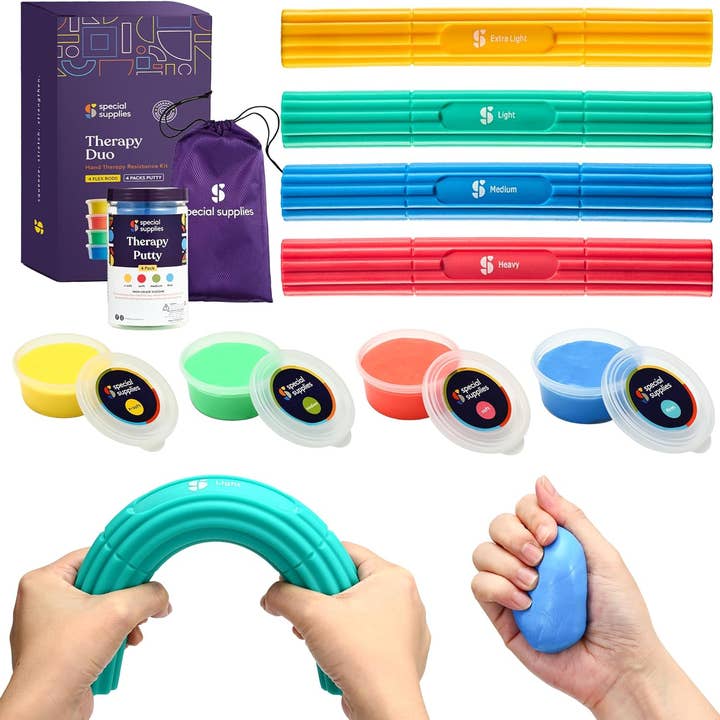 Special Supplies Physical Hand Therapy Kit, 4 Pack Putty, 3 Flexbars for wholesale by Special Supplies