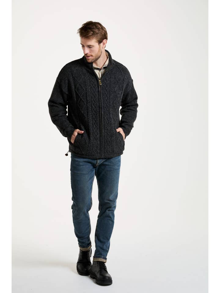 Aran Woollen Mills - Wholesale Cardigan - Men's - Farmleigh Lined Wool Mens Cardigan - Grey4