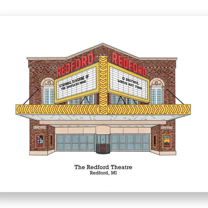Redford Theatre Print for wholesale by Jodi Lynn's Emporium of Doodles