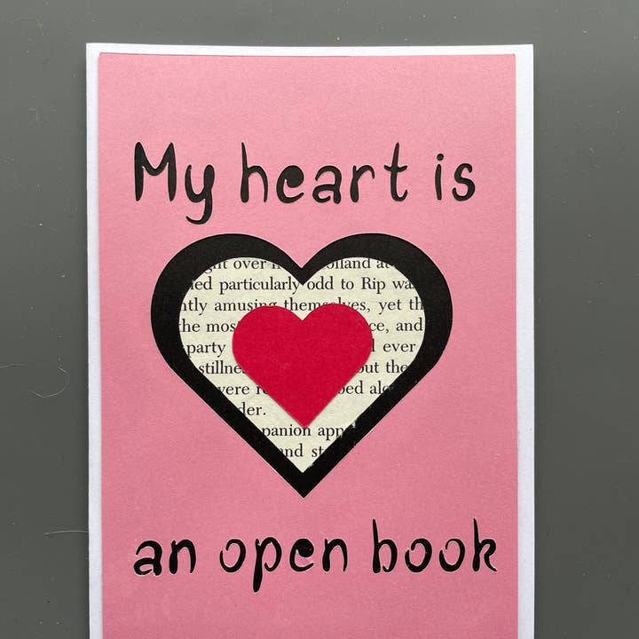 Upcycle Bookcycle - Vendita all'ingrosso Biglietti per San Valentino - Biglietto di Auguri "Il Mio Cuore è un Libro Aperto"
