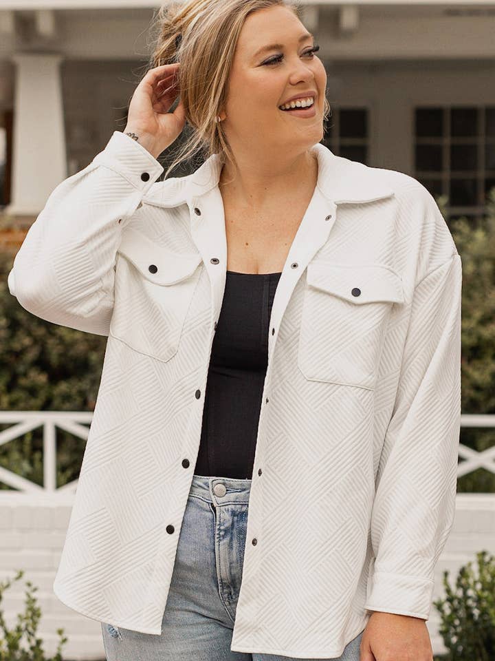 Beige Plus Size Textured Flap Pockets Jacket for wholesale by Suhkasana