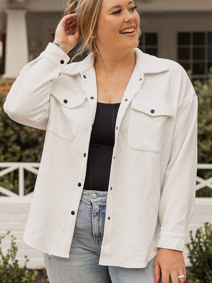 Beige Plus Size Textured Flap Pockets Jacket for wholesale on Faire