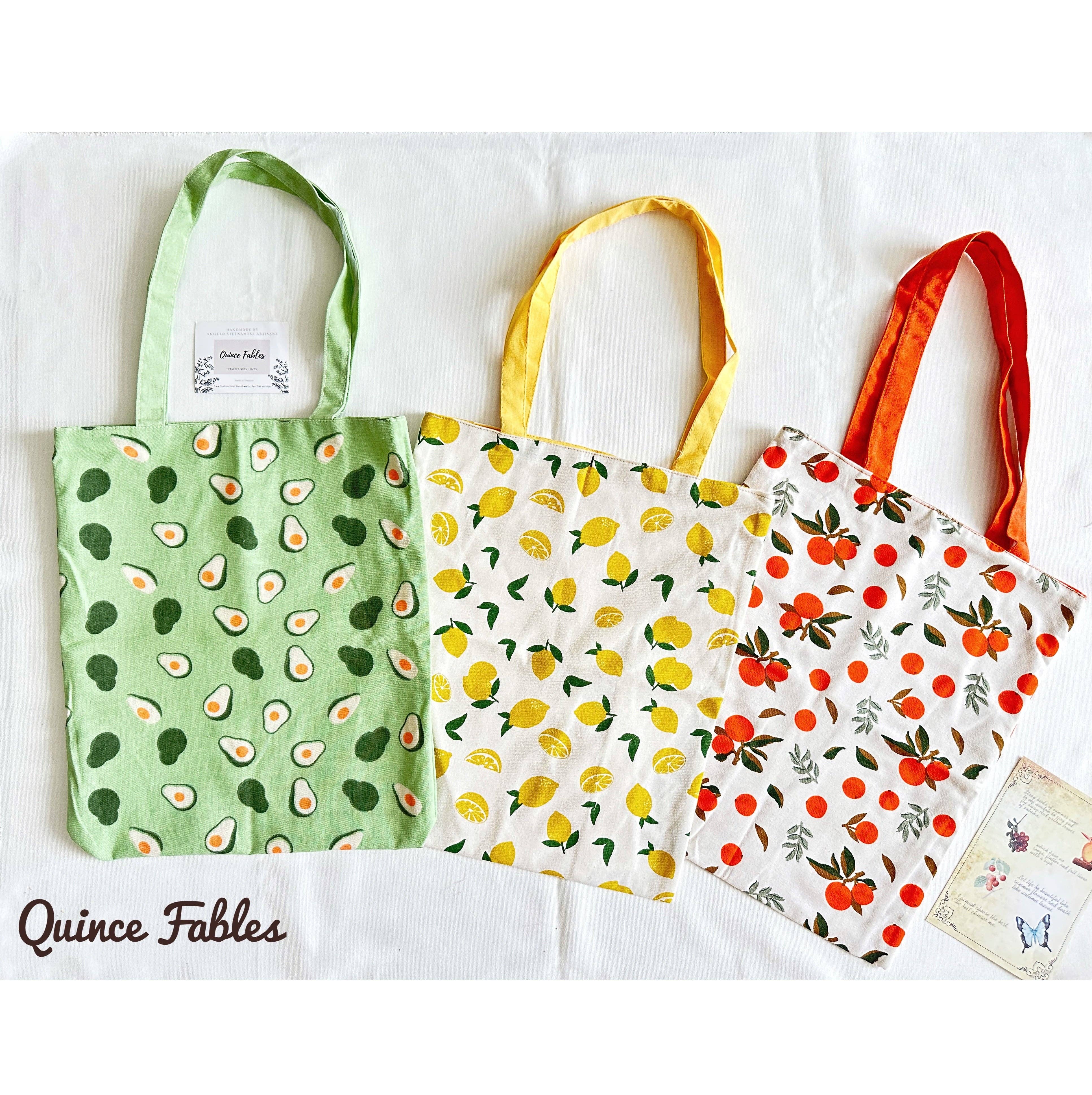 Quince Fables - Wholesale Tote Bag - Women's - REVERSIBLE Lightweight Canvas Tote Bag With Avocado Lemon Or✅3