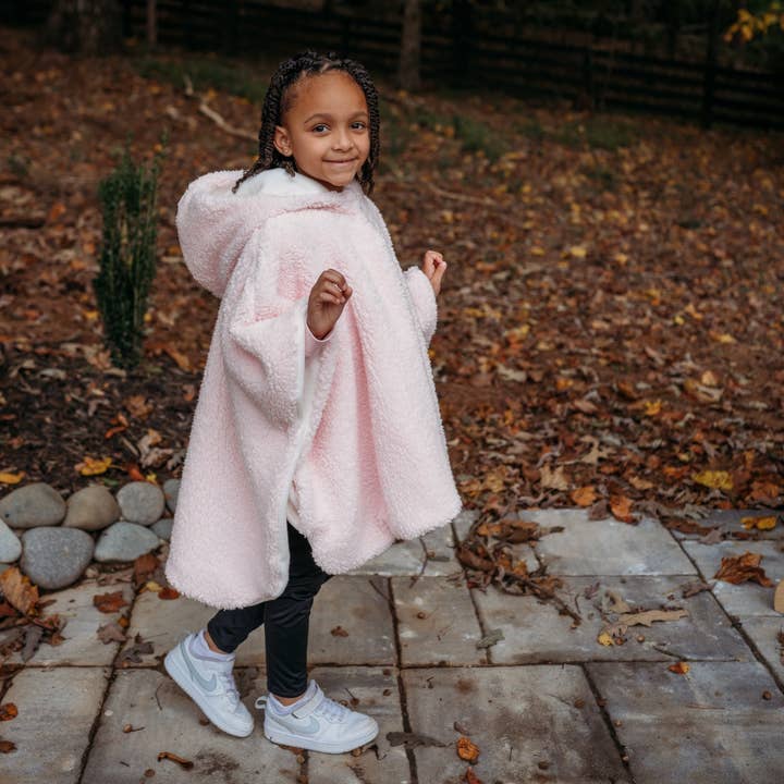 Sherpa Fleece Car Seat Poncho, Light Pink Sherpa & Ivory for wholesale by Otto & Odette LLC