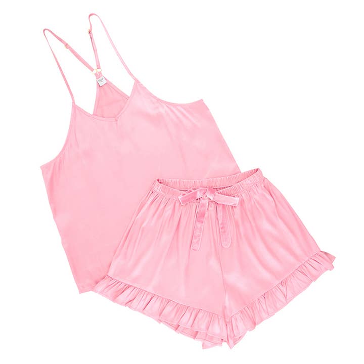 Bella Sleep + Spa - Wholesale Sleepwear Set - Women's - Cami + Velvet Ruffled Short - Pink