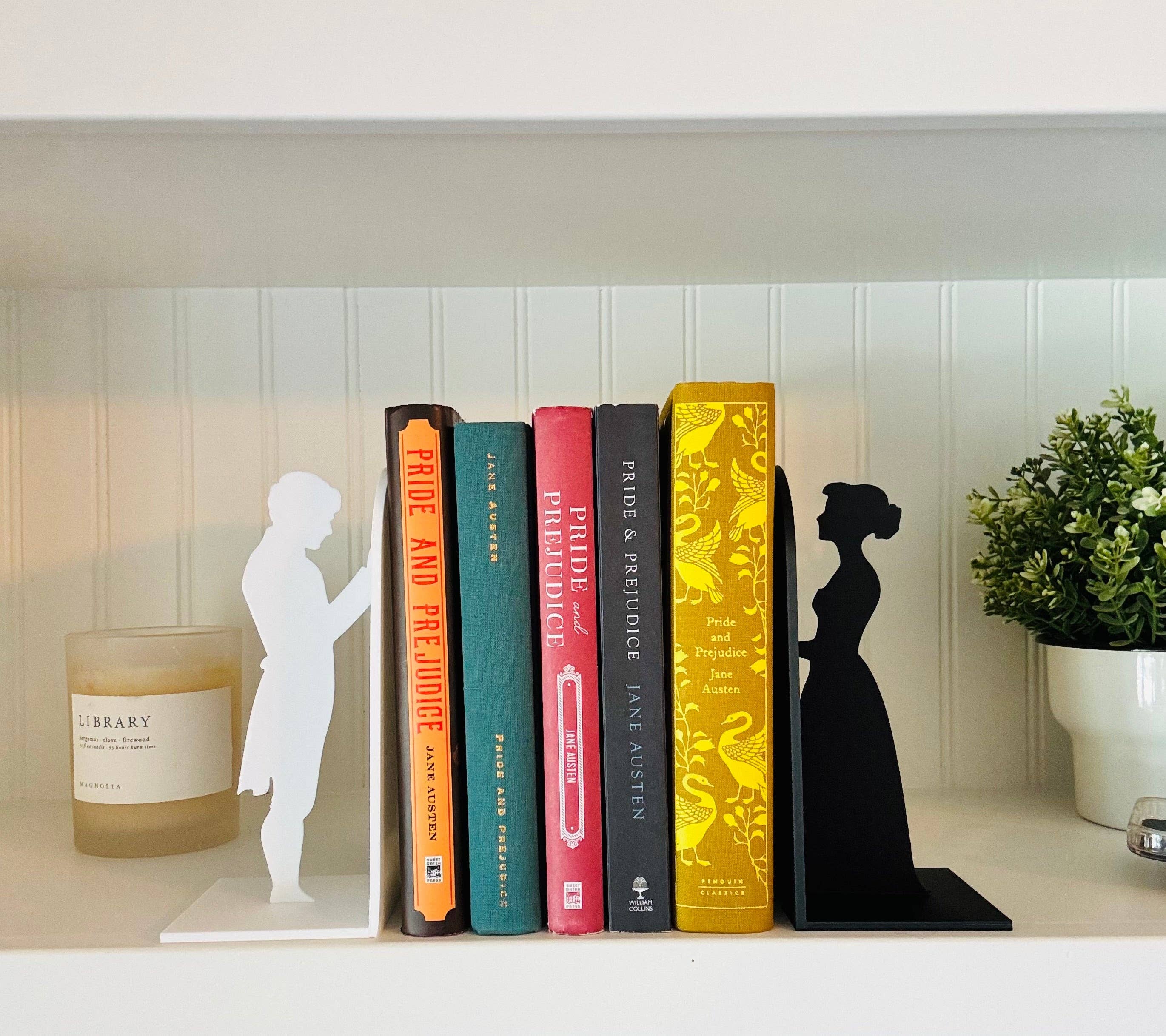 Modern Home Decorations - Wholesale Bookend - Pride and Prejudice Bookends | Literary Decor | Book Lover Gift | Regency Style Bookends | Elizabeth and Darcy Silhouette Bookends |BookNook14