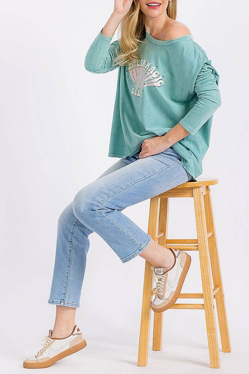 ROUSSEAU - Wholesale Screen Printed T-Shirt - Women's - MINERAL WASHED GRAPHIC PRINT  LOOSE FIT TOP6