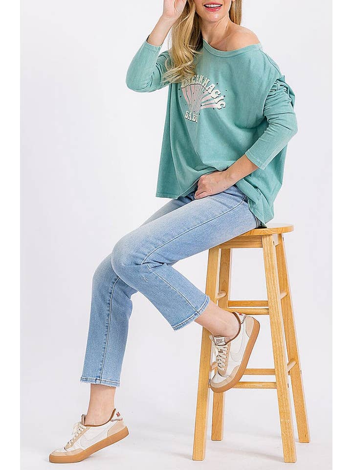 ROUSSEAU - Wholesale Screen Printed T-Shirt - Women's - MINERAL WASHED GRAPHIC PRINT LOOSE FIT TOP6