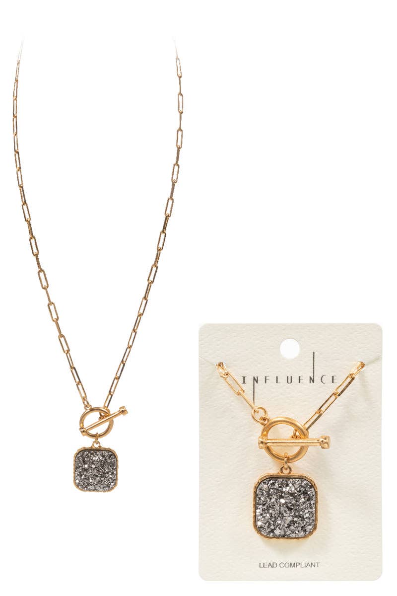 Designature New York - Wholesale Pendant/Charm Necklace - SQUARE SHAPED FAUX DRUZY SHORT NECKLACE2