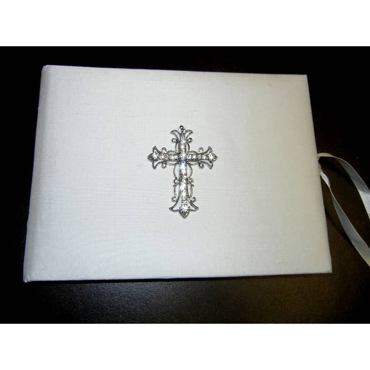 Libro de visitas de seda con cruz de cristal grande para venta al por mayor de Simply Charming