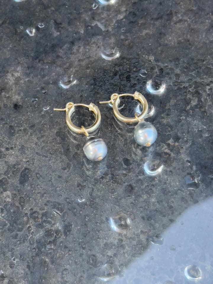 Tahitian Pearl Huggie Hoops for wholesale by Nani Shells