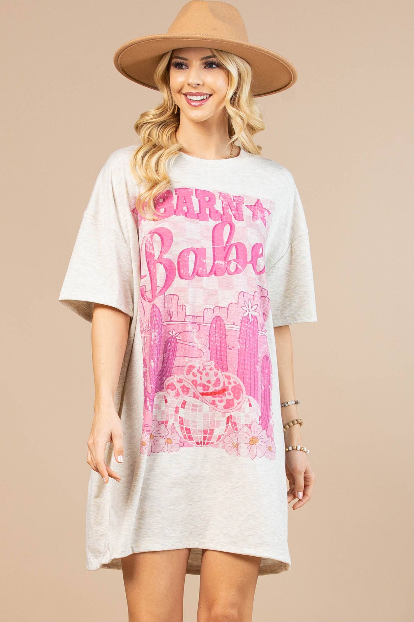 HAVREGRYN/PINK AV1202-LINA BARN BABE GRAFISK T-SHIRT KJOLE for engroshandel på Faire2