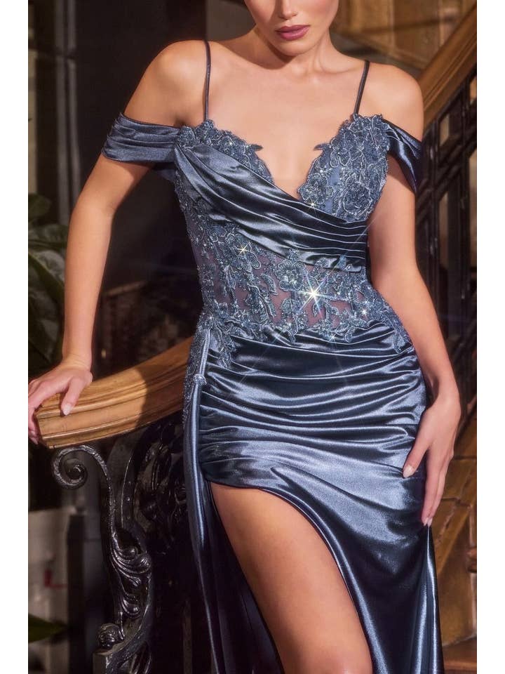 Tux-USA® - Wholesale Gown - Women's - Off The Shoulder Satin & Lace Dress
