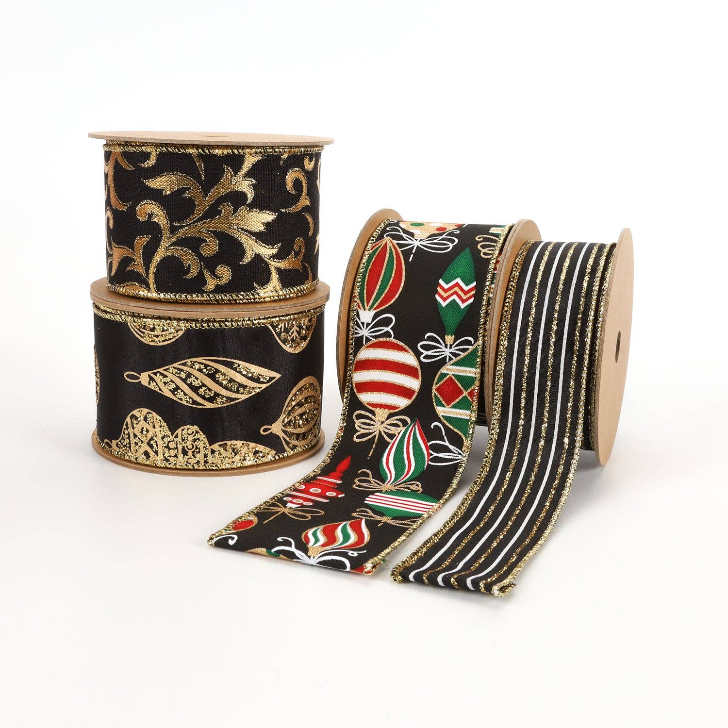 LA Ribbons Wholesale - Wholesale Ribbon - Gift Wrapping - 2 1/2" Wired Ribbon | "Metallic Brocade" Black/Gold | 10 Yard Roll4