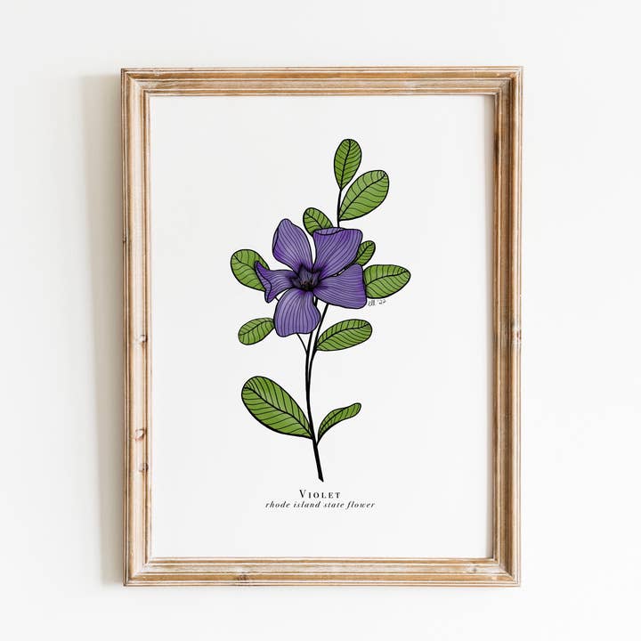 Imprimé floral de l'État du Rhode Island | Imprimé fleur violette pour la vente par Erika Layne Art