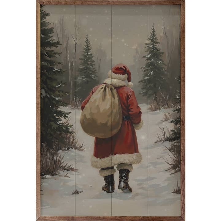 Kendrick Home - Wholesale Wood Wall Art - Santa Claus Walking In Timber0