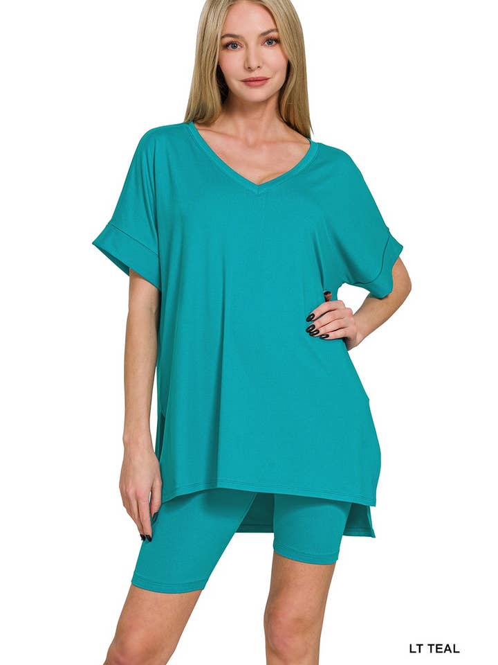 Vanilla Monkey – wholesale Top & short set (NOT loungewear) – Women’s – Brushed Dty Microfiber V-neck Top And Biker Shorts29