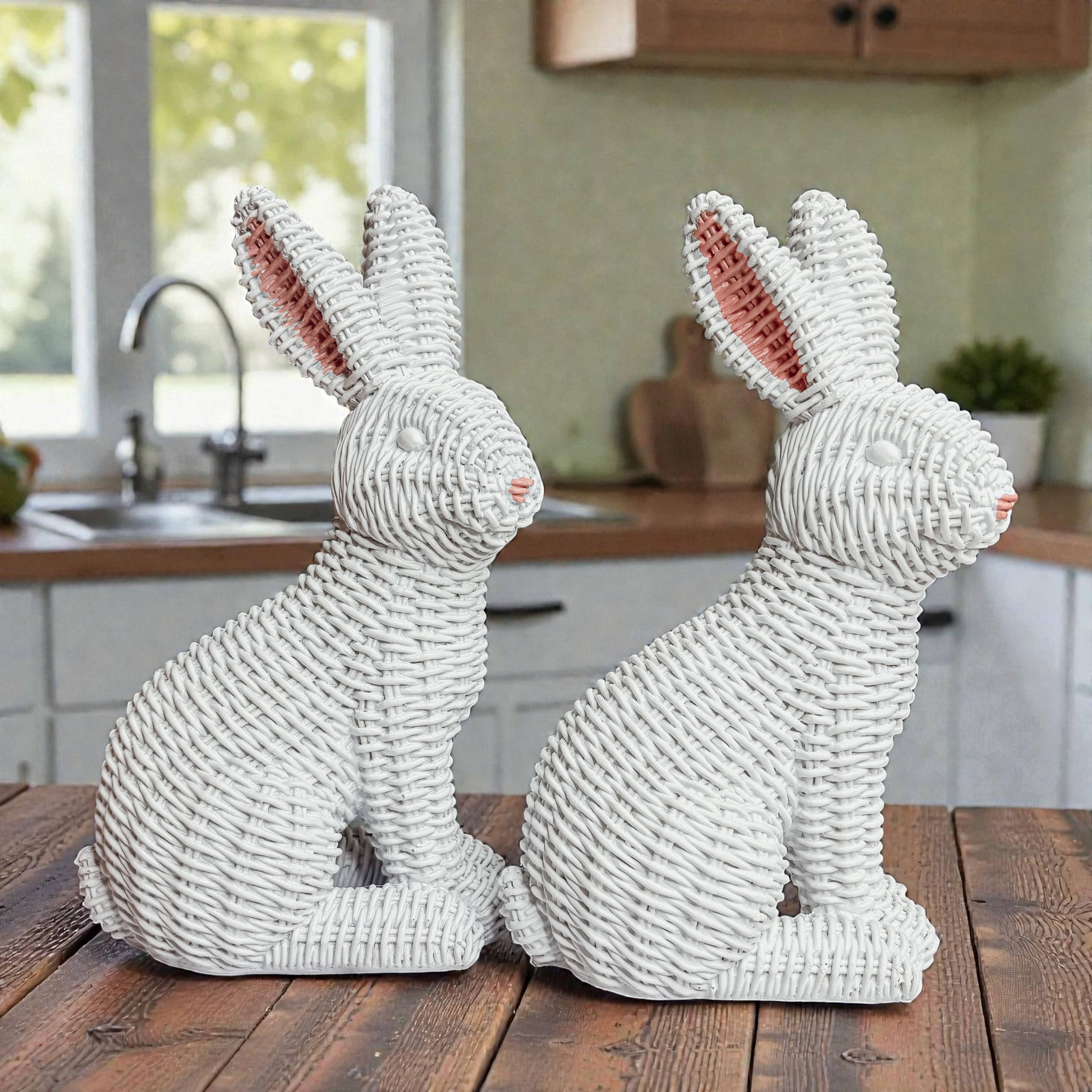 Gia Roma - Wholesale Sculpture - Easter Farmhouse Home Decor, Resin Bunny Figurine Rattan 47