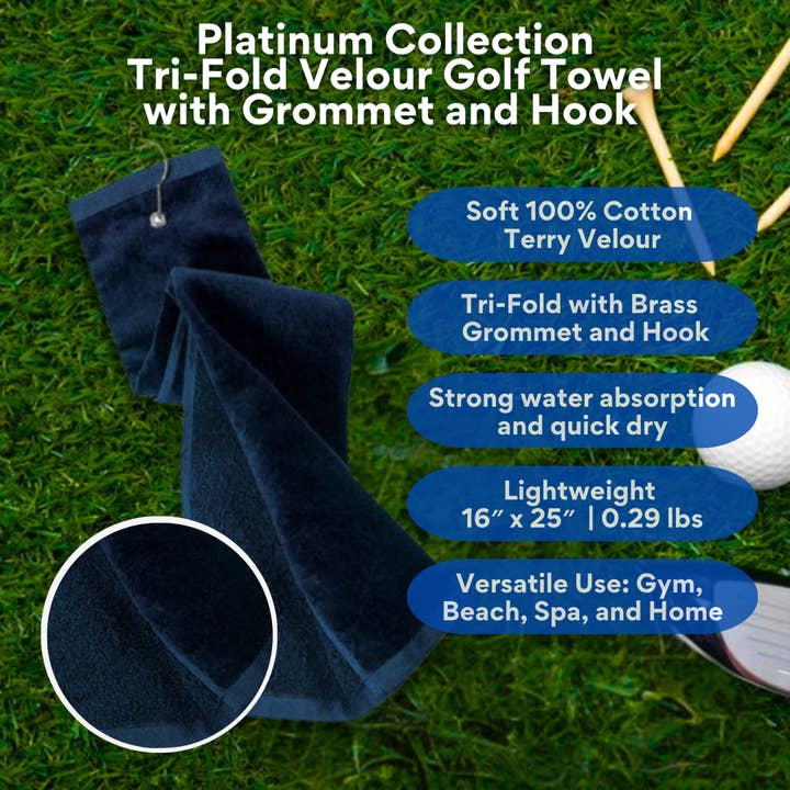 Pro Towels - Vente Serviette de sport - Serviette de golf à trois volets en velours platine : œillet et crochet12