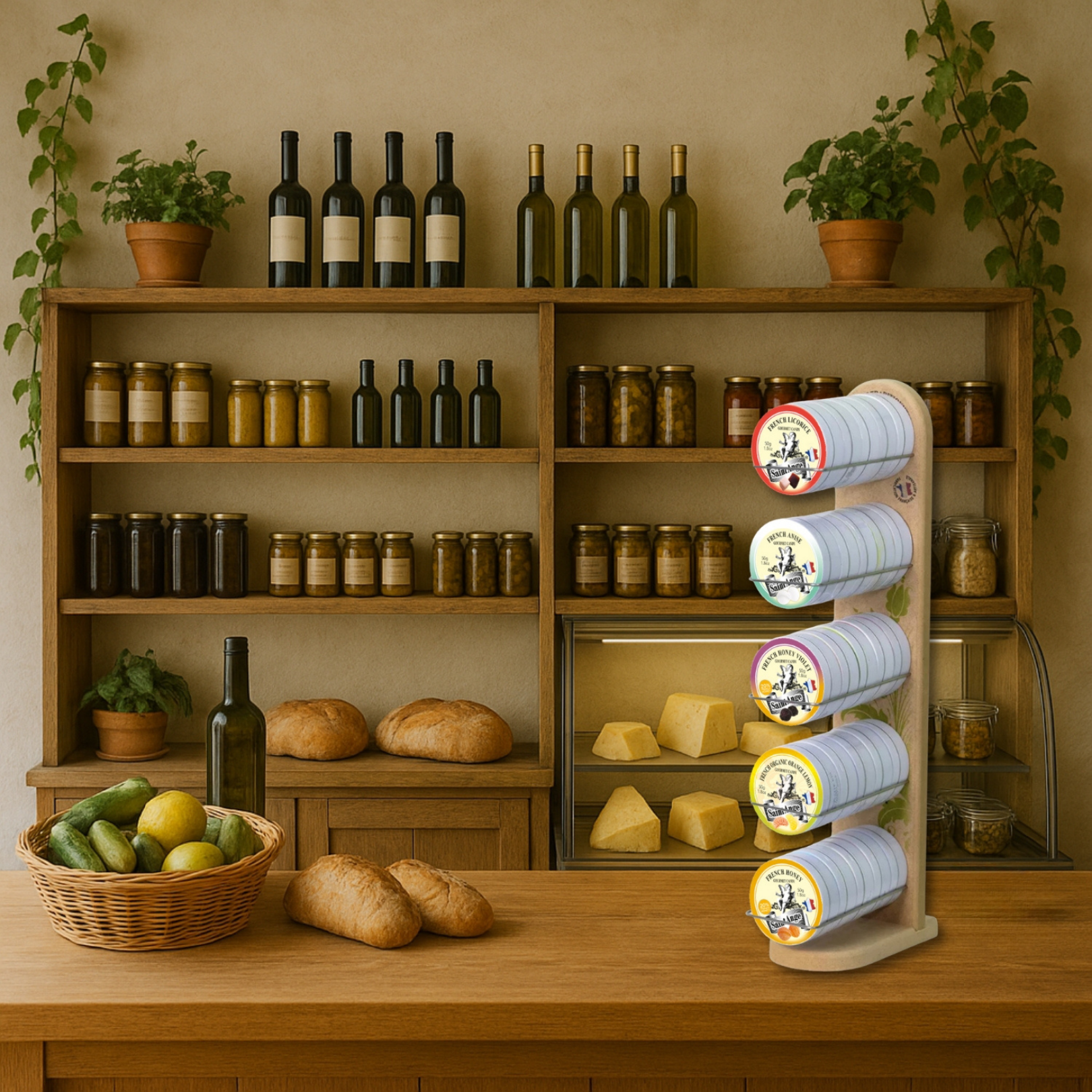 Bonbon USA France - Wholesale Retailer Display - Food & Drink - Saint Ange Candy Tin Stand - Wooden Display for Sweets5