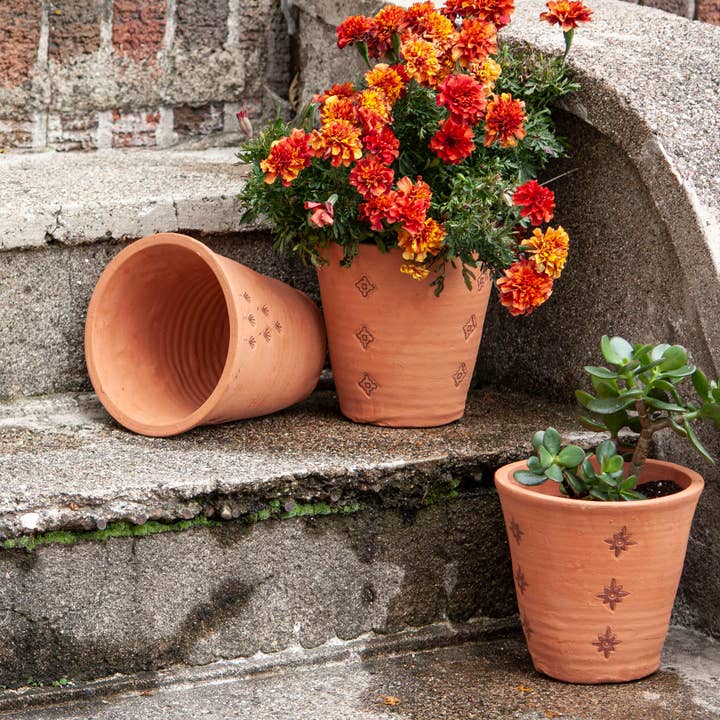 SALE - Padma Set 3 Terracotta Stamped Planter Pots for wholesale by Foreside Home & Garden