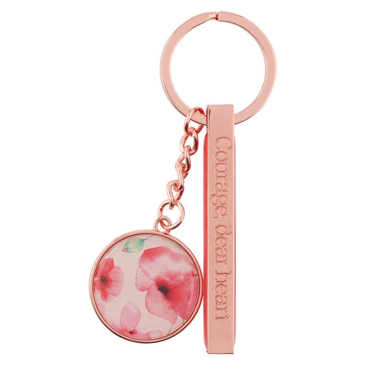 Keychain in Tin Coral Poppies Courage for wholesale by Christian Art Gifts