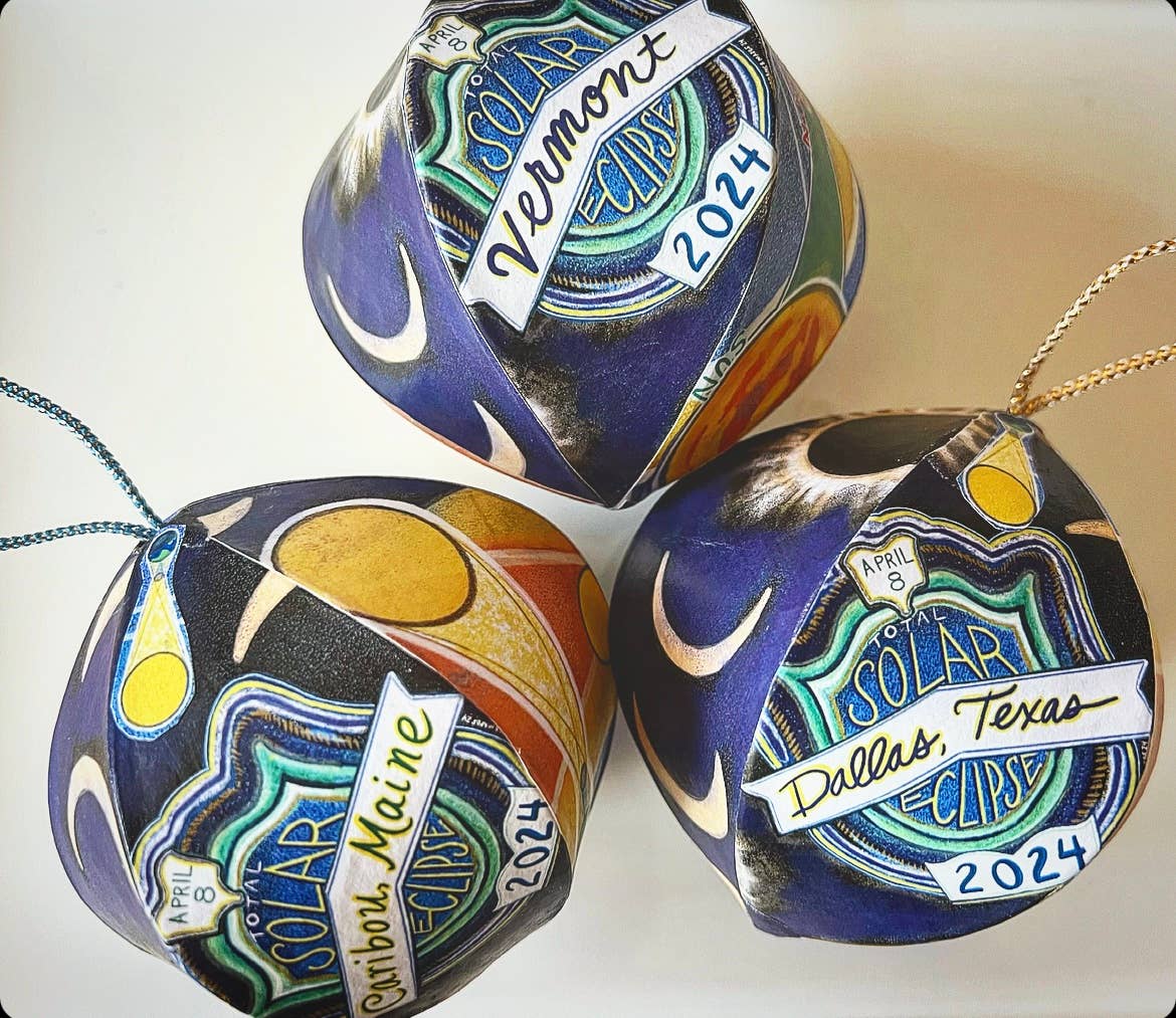 Domesticadence - Wholesale Ornament - HandDrawn 2024 Total Solar Eclipse Custom Locations Ornament1
