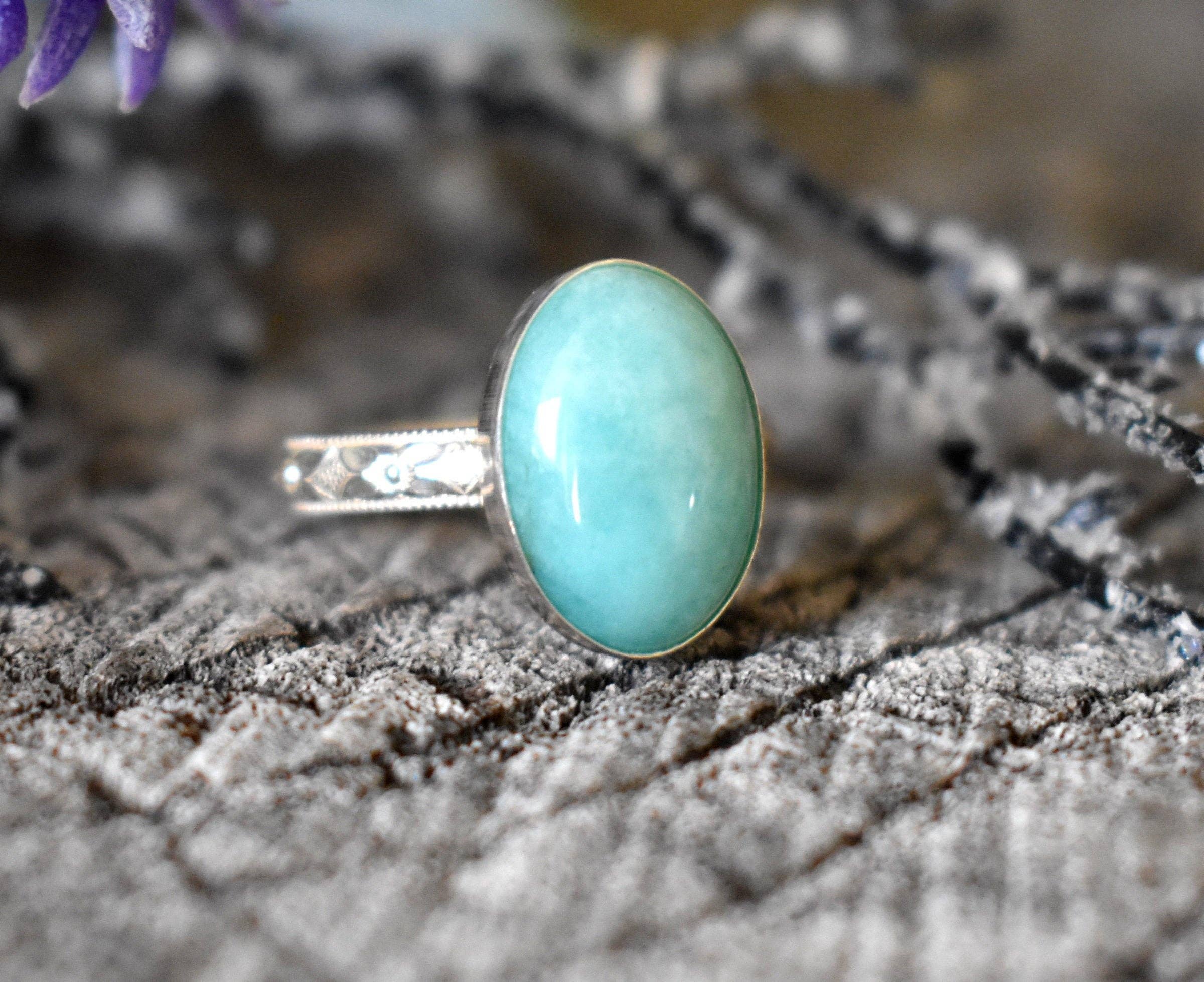 A Wild Violet – Anel de cocktail/declaração por atacado – Anel Boho Amazonite7