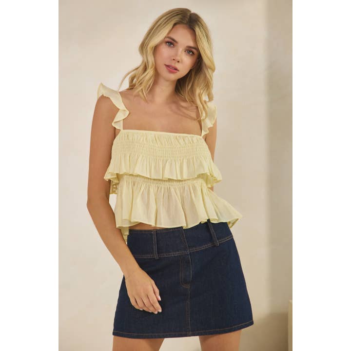 Smocket flæsetop i lag for engroshandel hos Honey Mango