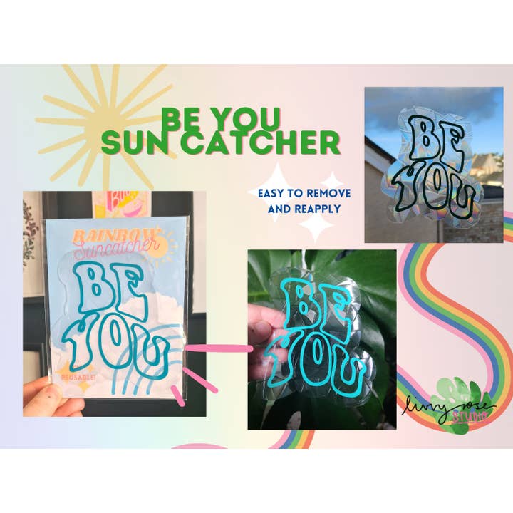 Attrape-soleil, autocollant pour fenêtre, autocollant Be You Rainbow pour la vente par Livvy Rose Studio